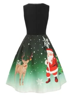 Dark Green 1950s Lace Up Christmas Dress -Women's Fashion Sales SCV003508 PAT1 3