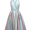 Rainbow 1950s Stripe Pocket Swing Dress -Women's Fashion Sales SCV005122 1