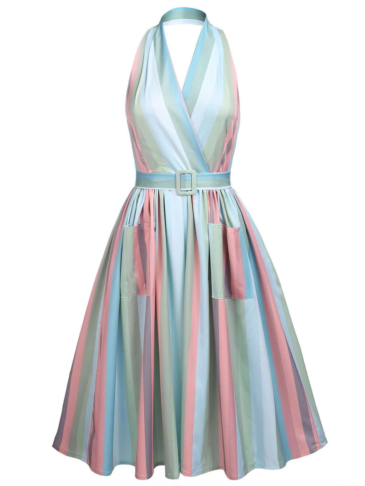 Rainbow 1950s Stripe Pocket Swing Dress 3 Rainbow 1950s Stripe Pocket Swing Dress