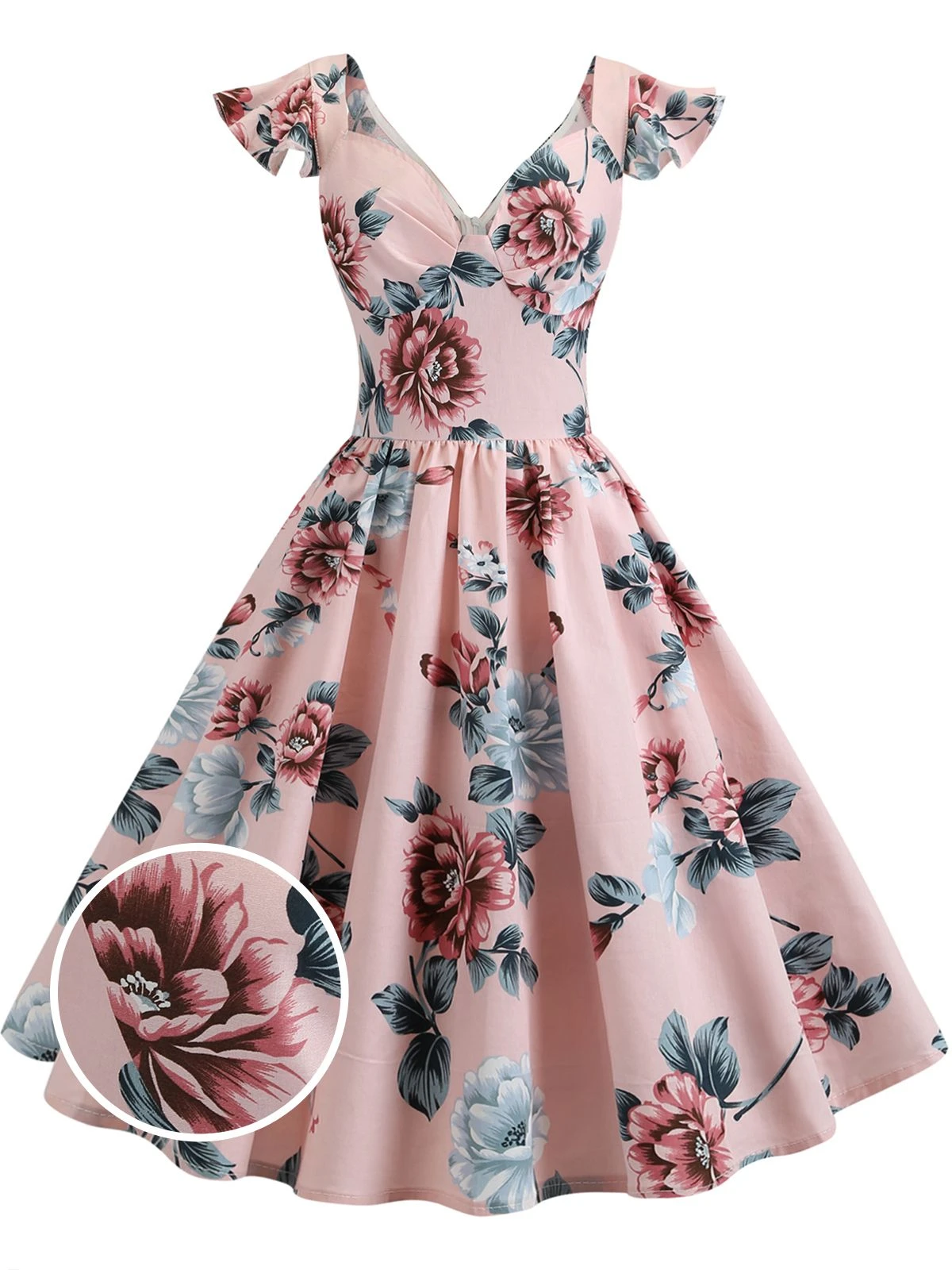 1950s Floral Flare Sleeve Swing Dress 9 1950s Floral Flare Sleeve Swing Dress - Image 7