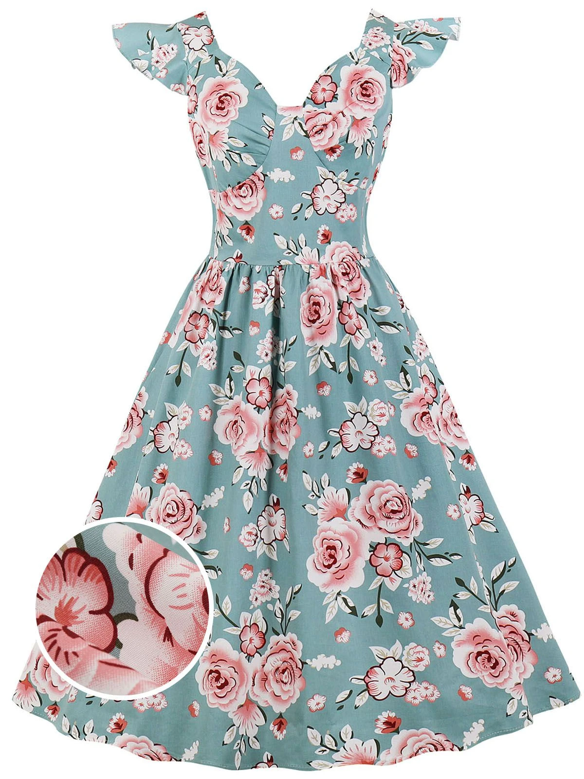 1950s Floral Flare Sleeve Swing Dress 3 1950s Floral Flare Sleeve Swing Dress