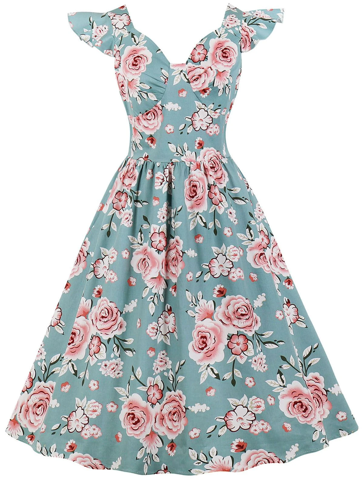 1950s Floral Flare Sleeve Swing Dress 4 1950s Floral Flare Sleeve Swing Dress - Image 2