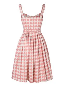 Pink 1950s Diamond Grid Swing Dress -Women's Fashion Sales SCV005369 PP 3