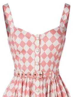 Pink 1950s Diamond Grid Swing Dress -Women's Fashion Sales SCV005369 PP 4