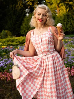 Pink 1950s Diamond Grid Swing Dress -Women's Fashion Sales SCV005369 PP S 2