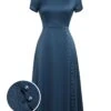 Blue 1940s Pearl Buttons Darlene Dress 2 Blue 1940s Pearl Buttons Darlene Dress -Women's Fashion Sales SCV012150 01