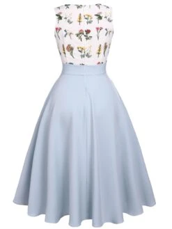Blue 1950s Embroidery Pockets Swing Dress -Women's Fashion Sales SCV016183 3