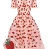Pink 1950s Lace Strawberry Swing Dress 2 Pink 1950s Lace Strawberry Swing Dress -Women's Fashion Sales SCV016214 01