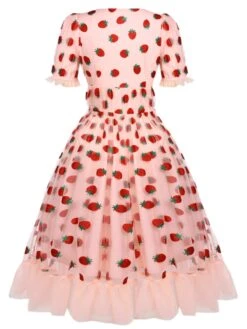 Pink 1950s Lace Strawberry Swing Dress -Women's Fashion Sales SCV016214 3
