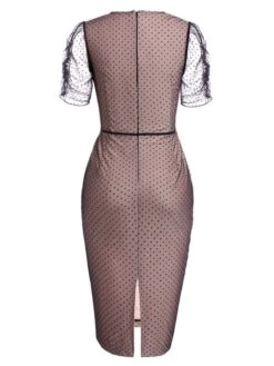 Pink 1960s Polka Dot Mesh Pencil Dress -Women's Fashion Sales SCV016485 3