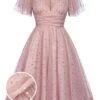 Pink 1950s Star Sequin Lace Swing Dress
