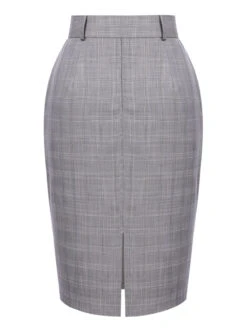 Gray 1960s Plaid Belt Pencil Skirt -Women's Fashion Sales SCV019064 3