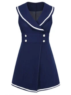 Navy Blue 1950s Sailor Collar Romper -Women's Fashion Sales SCV020812 2