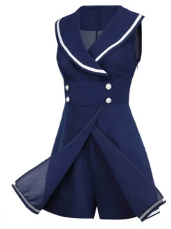 Navy Blue 1950s Sailor Collar Romper -Women's Fashion Sales SCV020812 3