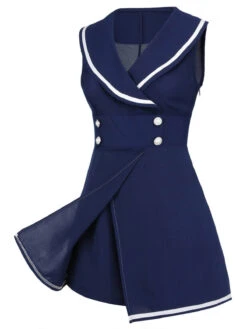 Navy Blue 1950s Sailor Collar Romper -Women's Fashion Sales SCV020812 4
