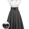 White & Gray 1950s Lace-Up Swing Dress