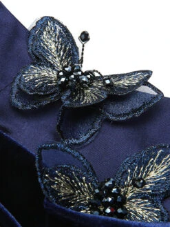 Blue 1960s 3D Butterfly Velvet Pencil Dress -Women's Fashion Sales SCV021075 4