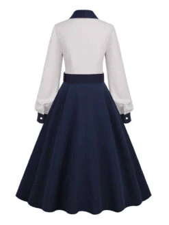 Blue & White 1950s Solid Patchwork Dress -Women's Fashion Sales SCV021364 NB 3 compressed