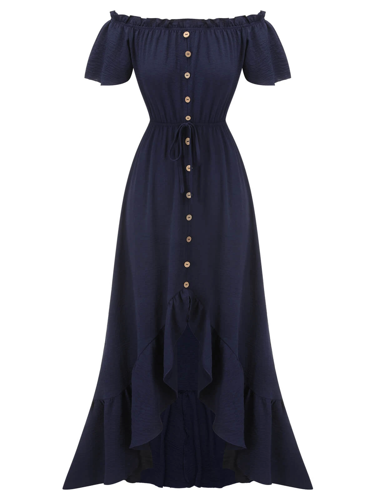 1930s Navy Blue One-Shoulder Button Long Dress 3 1930s Navy Blue One-Shoulder Button Long Dress