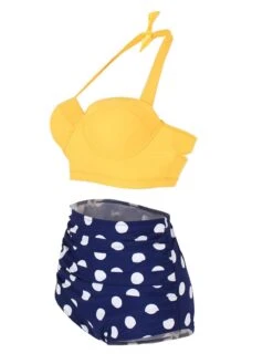 1950s Polka Dot Halter Pleated Bikini -Women's Fashion Sales SCX000108 Y 2
