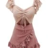 Retro 1940s Ruffled Keyhole Swimsuit -Women's Fashion Sales SCX000445 ROP