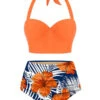 Halter Flowers Pleated Bikini Set 2 Halter Flowers Pleated Bikini Set -Women's Fashion Sales SCX000721 OR