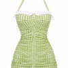 [Pre-Sale] Checked 1950s Halter Bowknot One-piece Swimsuit -Women's Fashion Sales SCX000941 1 1 1