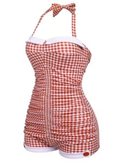 Checked 1950s Halter Bowknot One-piece Swimsuit -Women's Fashion Sales SCX000948 2 278cf133 e37d 405d b651 08845cdd6469