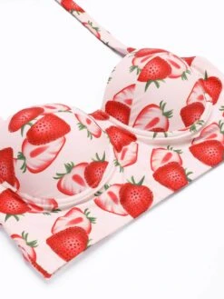 1950s Strawberry Halter Lace-Up Pleated Bikini Set -Women's Fashion Sales SCX001010 5