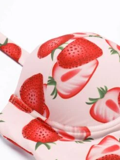 1950s Strawberry Halter Lace-Up Pleated Bikini Set -Women's Fashion Sales SCX001010 6