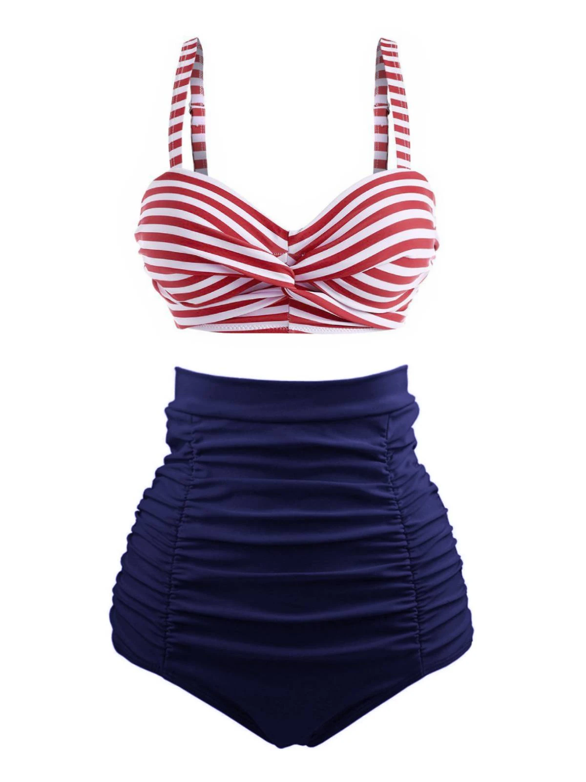 1950s Striped Colorblock Retro Bikini Set 3 1950s Striped Colorblock Retro Bikini Set