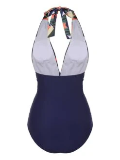 Blue 1940s Tropical Deep-V Halter Swimsuit -Women's Fashion Sales SCX001154 3