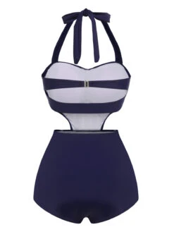 Navy Blue 1930s Halter One-piece Swimsuit -Women's Fashion Sales SCX001168 NB 4