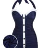 [Plus Size] Navy Blue 1950s Pleated Halter Swimsuit -Women's Fashion Sales SCX001215 01 553fd1e3 7647 4ed6 bec3 2ea770aec977