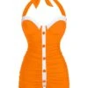 [Pre-Sale] Orange 1950s Pleated Halter Swimsuit -Women's Fashion Sales SCX001215 1