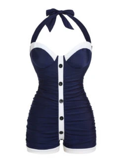 [Plus Size] Navy Blue 1950s Pleated Halter Swimsuit -Women's Fashion Sales SCX001215 1 0953bc6a 3340 4c7f a8a4 e2a1b5c738d7