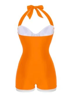 Navy Blue 1950s Pleated Halter Swimsuit -Women's Fashion Sales SCX001215 3 3