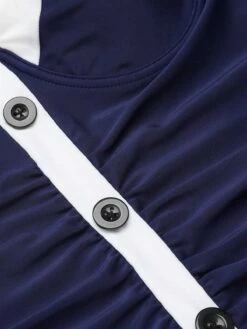 Navy Blue 1950s Pleated Halter Swimsuit -Women's Fashion Sales SCX001215 5 1