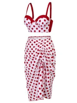 Red 1950s Polka Dot Pleated Swimsuit -Women's Fashion Sales SCX001270 4