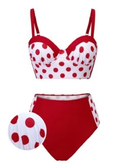 Red 1950s Polka Dot Pleated Swimsuit -Women's Fashion Sales SCX001270 9
