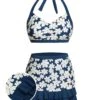 Blue 1940s Floral Ruffles Halter Swimsuit 1 Blue 1940s Floral Ruffles Halter Swimsuit -Women's Fashion Sales SCX001360 01 compressed