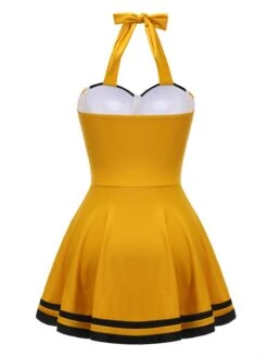 Yellow 1940s Contrast Halter Patchwork Swimsuit -Women's Fashion Sales SCX001364 3