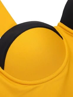 Yellow 1940s Contrast Halter Patchwork Swimsuit -Women's Fashion Sales SCX001364 4