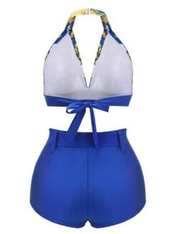 Blue 1930s Halter Lemon Belted Swimsuit -Women's Fashion Sales SCX001366 2 compressed