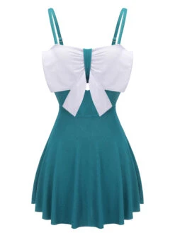 Blue 1930s Bow Strap One-piece Swimsuit -Women's Fashion Sales SCX001379 1