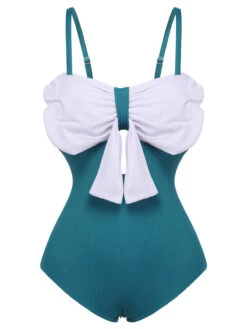 Blue 1930s Bow Strap One-piece Swimsuit -Women's Fashion Sales SCX001379 7
