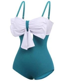 Blue 1930s Bow Strap One-piece Swimsuit -Women's Fashion Sales SCX001379 8