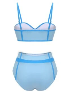 Blue 1950s Button Patchwork Swimsuit 11 Blue 1950s Button Patchwork Swimsuit -Women's Fashion Sales SCX001400 3