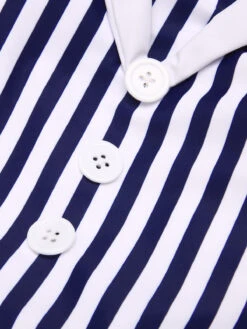 Navy Blue 1930s Stripe Patchwork Swimsuit -Women's Fashion Sales SCX001401 NB 4