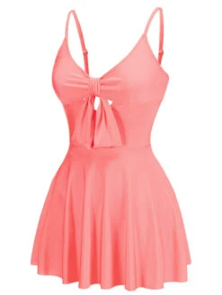 Pink 1940s Bow Strap One-piece Swimsuit -Women's Fashion Sales SCX001409 2